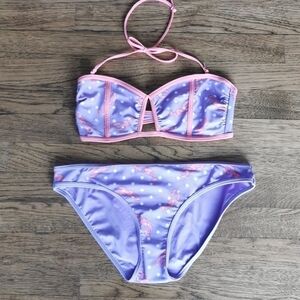 𝅺AERIE Bikini Top Bottom Bandeau Orange Lobsters New Small